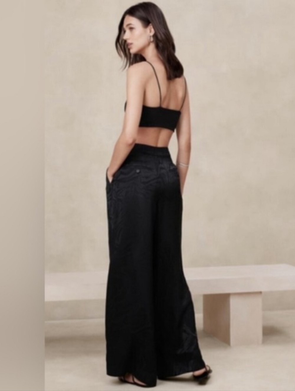 Banana Republic Jacquard Pleated Wide Leg Pants Black 4 - Picture 5 of 12
